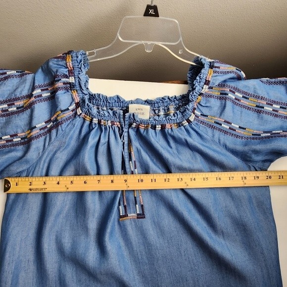Knox Rose Dress Chambray Embroidered Off the Shoulder Shift Dress Size L boho - Picture 13 of 14